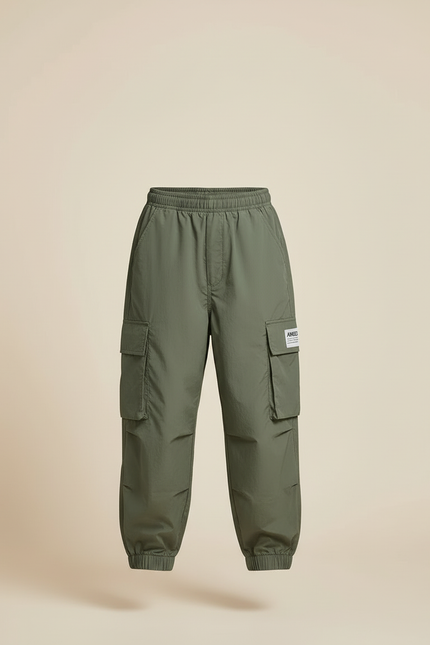 Pantalon Cargo Vert Ample Décontracté Multipoches Enfant - Kaki Polyester - vue 3