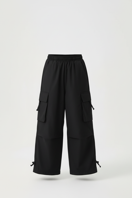 Pantalon Cargo Noir Ample Multipoches Enfant Streetwear - Polyester - vue 3