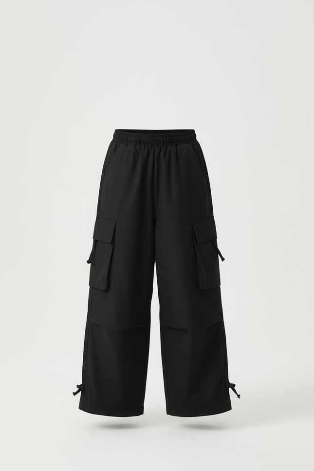 Pantalon Cargo Noir Ample Multipoches Enfant Streetwear - Polyester - vue 3