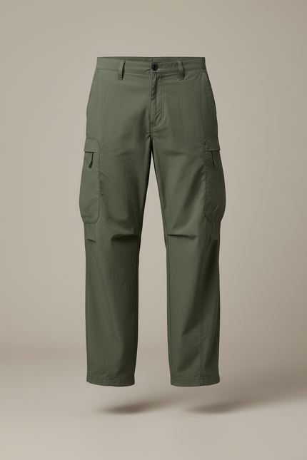 Pantalon Cargo Vert Ample Décontracté Homme Coton - Kaki Gabardine - vue 3