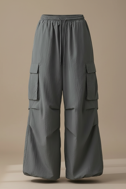 Pantalon Cargo Gris Ample Fluide Multipoches Femme - Polyester - vue 3