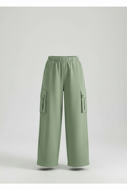 Pantalon Cargo Vert Large Confortable Fille Décontracté - Molleton - vue 3