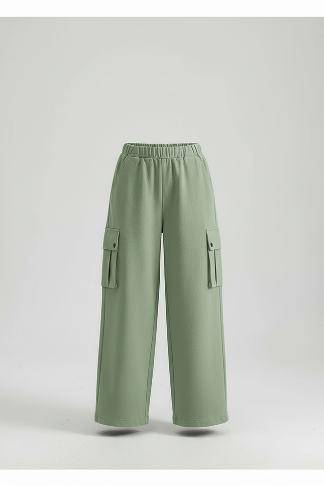 Pantalon Cargo Vert Large Confortable Fille Décontracté - Molleton - vue 3