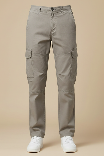 Pantalon Cargo Homme Gris Coton Droit Multipoches - vue 3