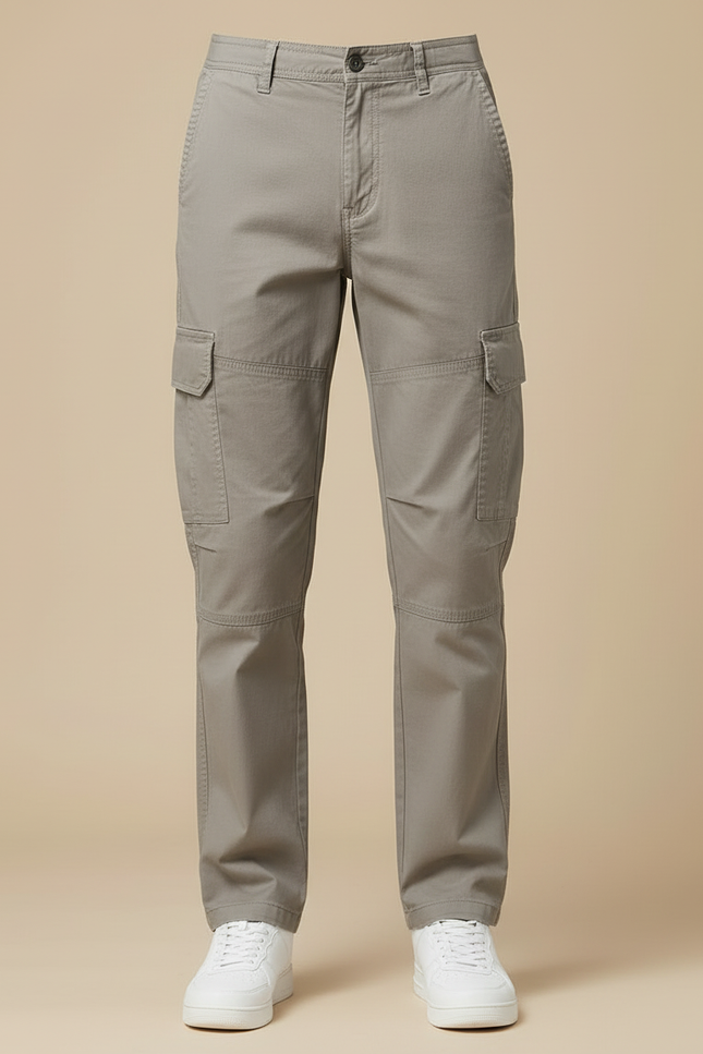 Pantalon Cargo Homme Gris Coton Droit Multipoches - vue 3