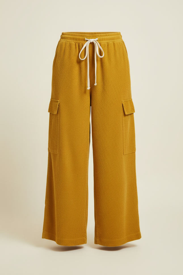 Pantalon Cargo Jaune Côtelé Ample Femme Confortable - Cordé - vue 3