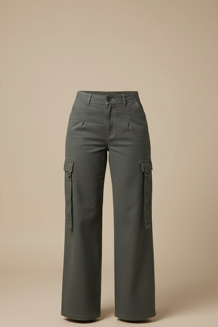 Pantalon Cargo Femme Vert Kaki Ample Décontracté Multipoches - Toile - vue 3