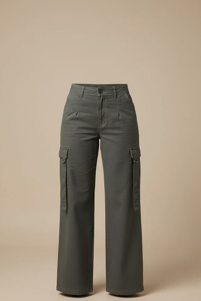 Pantalon Cargo Femme Vert Kaki Ample Décontracté Multipoches - Toile - vue 3