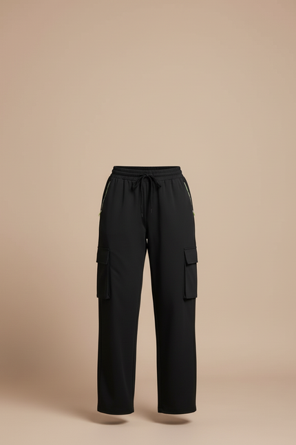 Pantalon Cargo Femme Noir Large - Polyester - vue 3