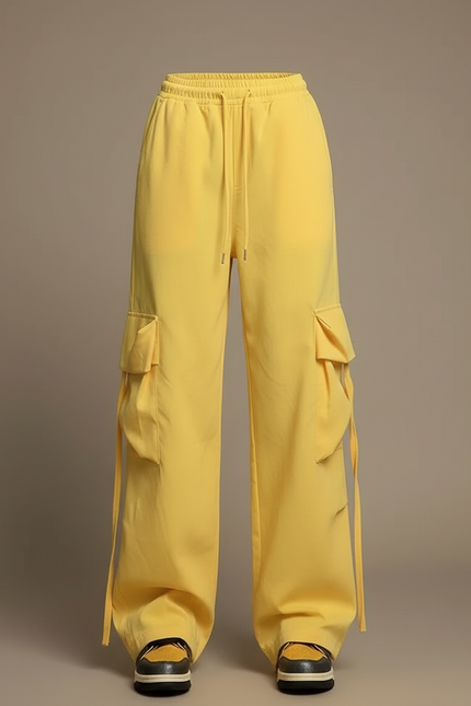 Pantalon Cargo Jaune Ample Léger Cordon Femme - Toile - vue 3