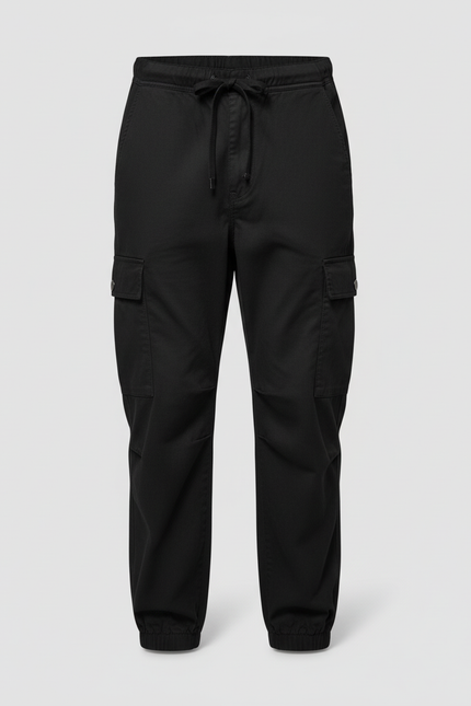 Pantalon Cargo Noir Femme Cordon Taille Haute - Toile - vue 3