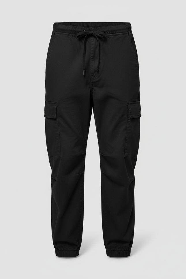Pantalon Cargo Noir Femme Cordon Taille Haute - Toile - vue 3