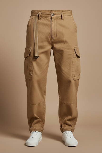 Pantalon Cargo Kaki Ample Coton Ceinture Décontracté Homme - vue 3