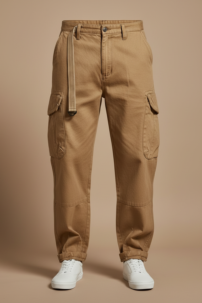Pantalon Cargo Kaki Ample Coton Ceinture Décontracté Homme - vue 3