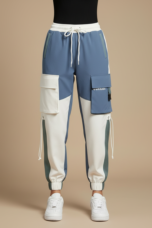 Pantalon Cargo Bicolore Décontracté Jogger Multipoches Femme - Multicolore Polyester - vue 3
