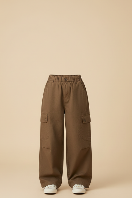 Pantalon Cargo Marron Ample Coton Multipoches Fille - Toile - vue 3