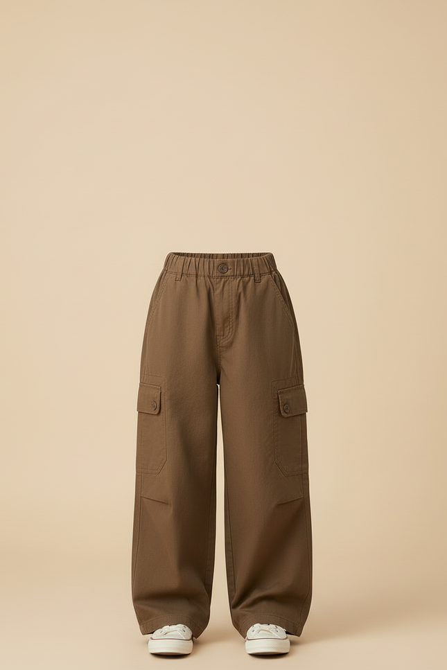 Pantalon Cargo Marron Ample Coton Multipoches Fille - Toile - vue 3