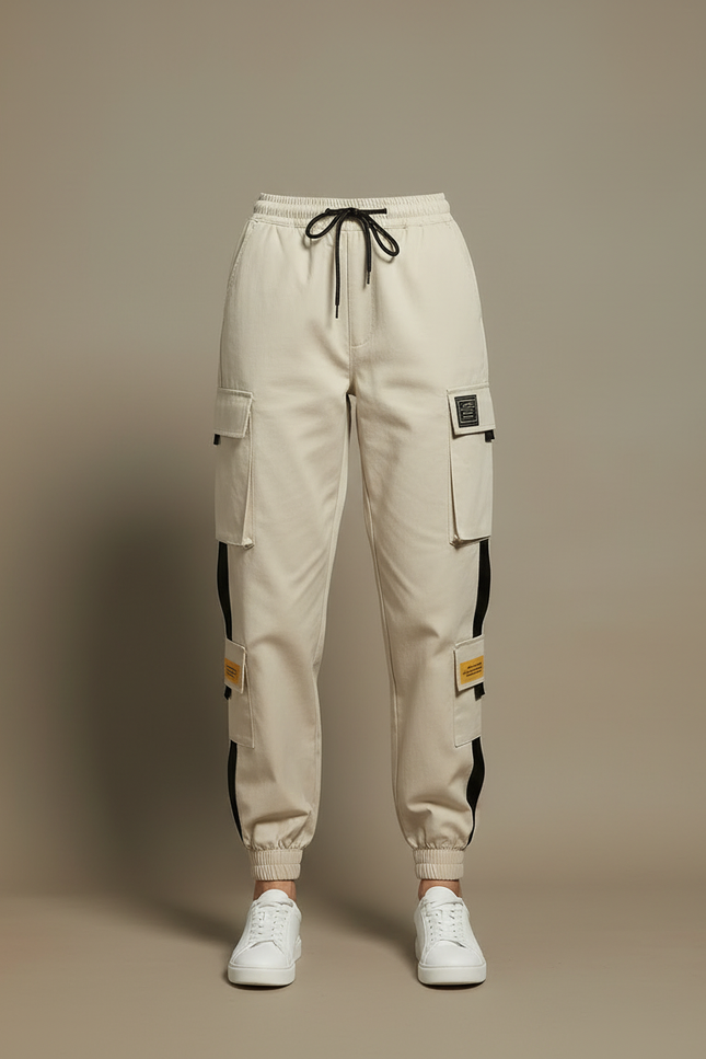 Pantalon Cargo Femme Beige Ample Multipoches Décontracté - Toile - vue 3