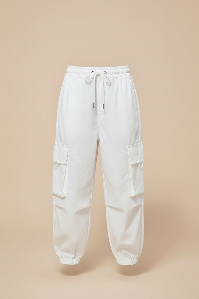 Pantalon Cargo Blanc Ample Poches Fille - Toile - vue 3