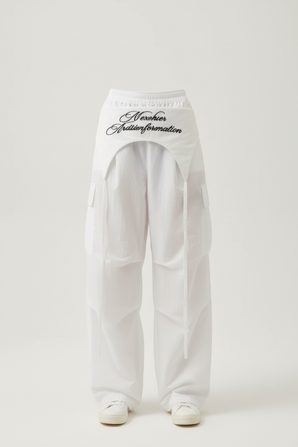Pantalon Cargo Blanc Ample Brodé Streetwear Femme - Toile - vue 3