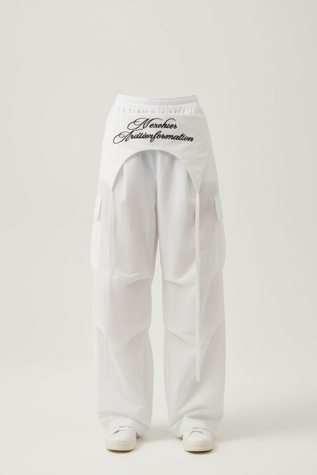 Pantalon Cargo Blanc Ample Brodé Streetwear Femme - Toile - vue 3