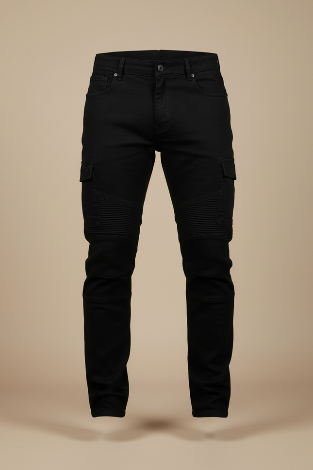 Pantalon Cargo Noir Homme Slim Motard Plissé - Jean - vue 3