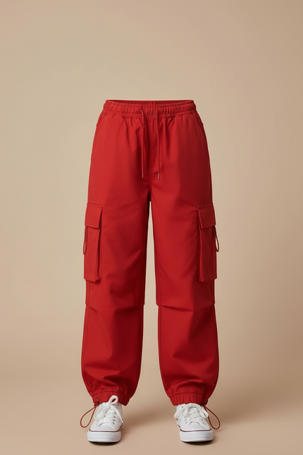 Pantalon Cargo Rouge Ample Multipoches Fille - Coton - vue 3