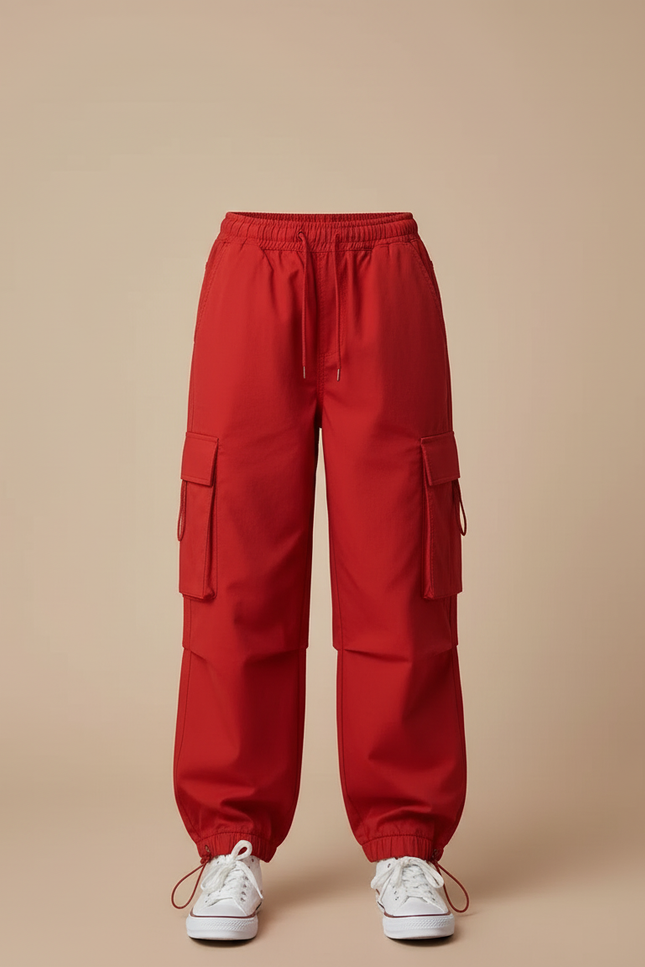 Pantalon Cargo Rouge Ample Multipoches Fille - Coton - vue 3