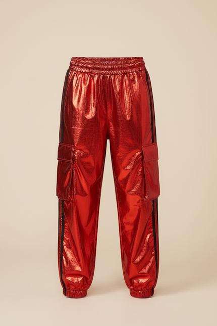 Pantalon Cargo Rouge Brillant Ample Enfant Streetwear - Polyester - vue 3