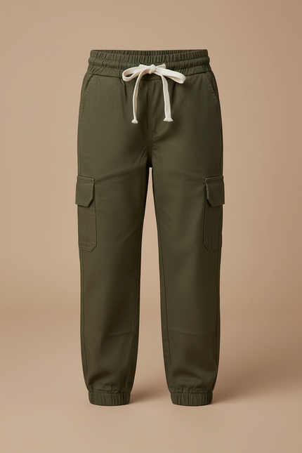 Pantalon Cargo Kaki Ample Poches Cordon Enfant - Toile - vue 3
