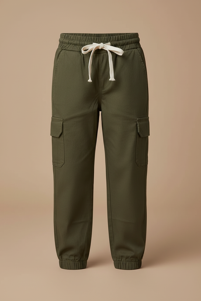 Pantalon Cargo Kaki Ample Poches Cordon Enfant - Toile - vue 3