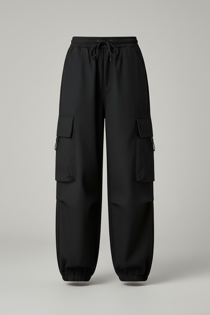 Pantalon Cargo Noir Ample Décontracté Fille Streetwear - Polyester - vue 3