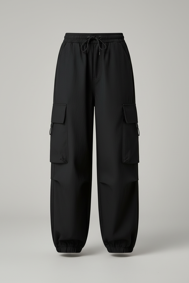 Pantalon Cargo Noir Ample Décontracté Fille Streetwear - Polyester - vue 3
