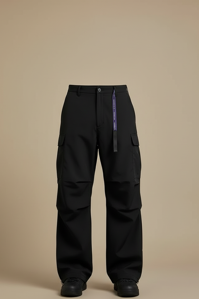 Pantalon Cargo Noir Ample Décontracté Ceinture Violette Homme - Polyester - vue 3