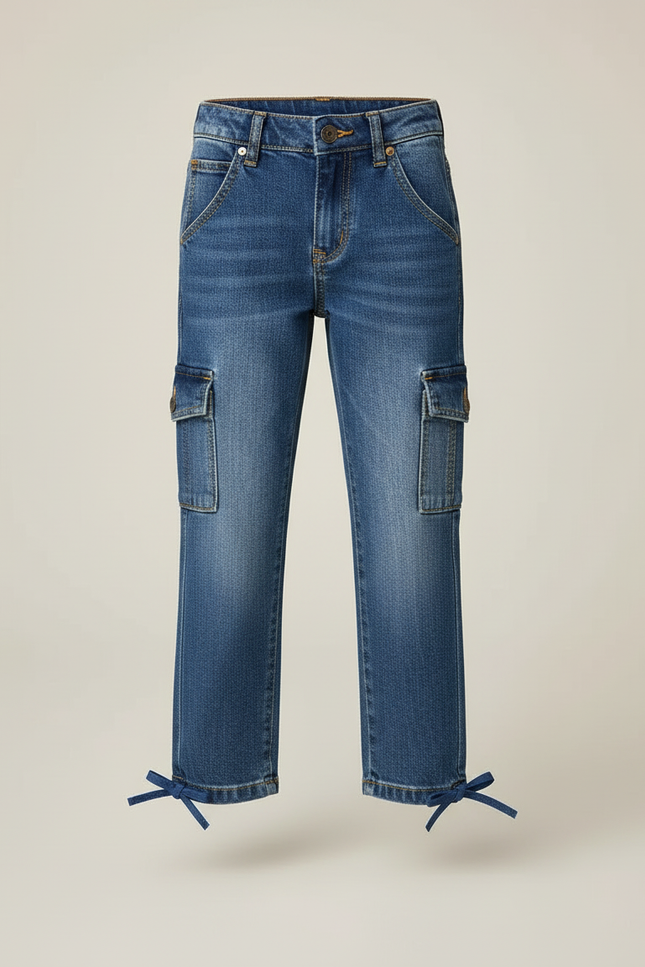 Pantalon Cargo Denim Bleu Multipoches Garçon Laçage - Jean - vue 3