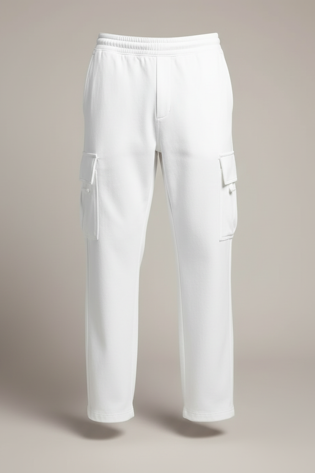Pantalon Cargo Blanc Ample Multi-Poches Cordon - Molleton - vue 3