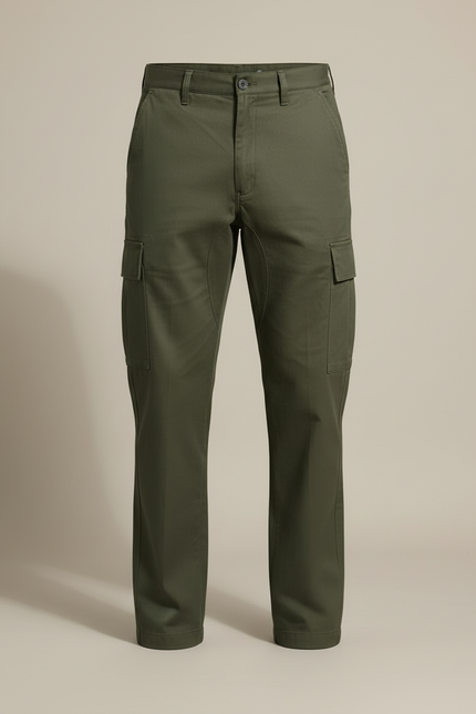 Pantalon Cargo Homme Vert Militaire Coton Ample - Kaki Gabardine - vue 3