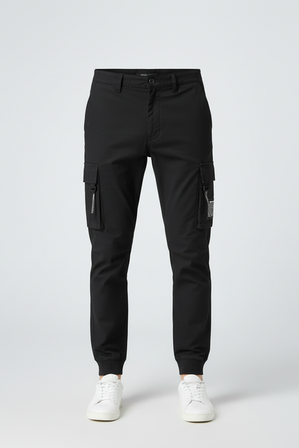 Pantalon Cargo Noir Homme Coupe Slim Poches - Coton - vue 3