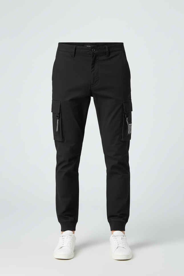 Pantalon Cargo Noir Homme Coupe Slim Poches - Coton - vue 3