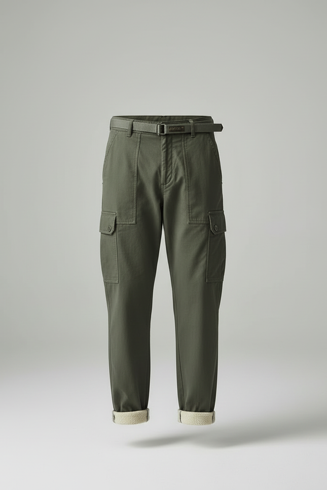 Pantalon Cargo Doublé - Kaki Coton - vue 3