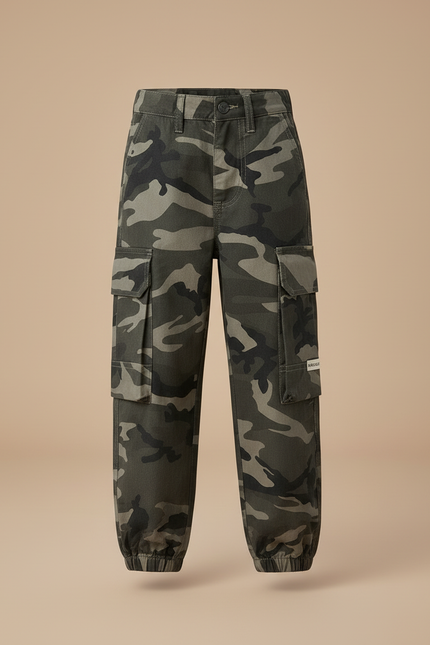 Pantalon Cargo Camouflage Ample Enfant Multipoches Coton - Multicolore Toile - vue 3