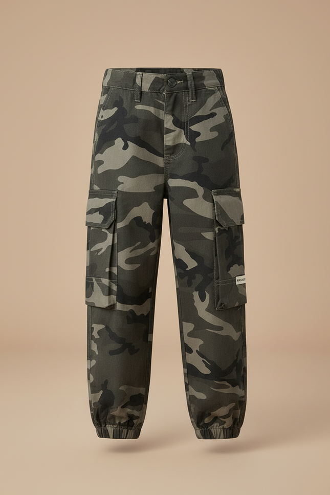 Pantalon Cargo Camouflage Ample Enfant Multipoches Coton - Multicolore Toile - vue 3
