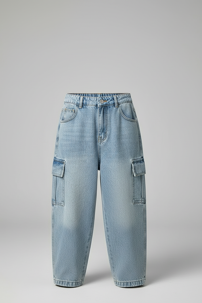 Pantalon Cargo Jean Ample Bleu Enfant Décontracté - vue 3