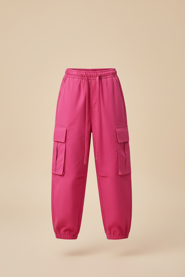 Pantalon Cargo Rose Fuchsia Ample Enfant Multipoches - Toile - vue 3