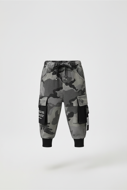 Pantalon Cargo Camouflage Gris Ample Enfant Streetwear - Jean - vue 3