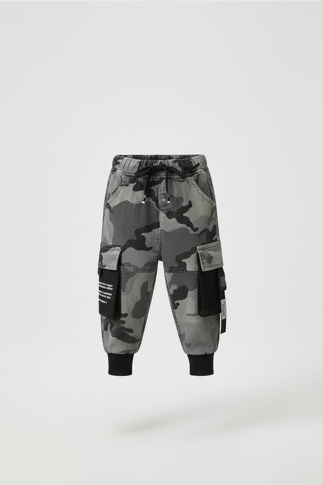 Pantalon Cargo Camouflage Gris Ample Enfant Streetwear - Jean - vue 3