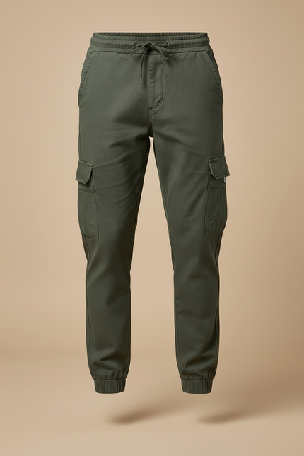 Pantalon Cargo Homme Vert Coton Décontracté Jogger - Kaki - vue 3