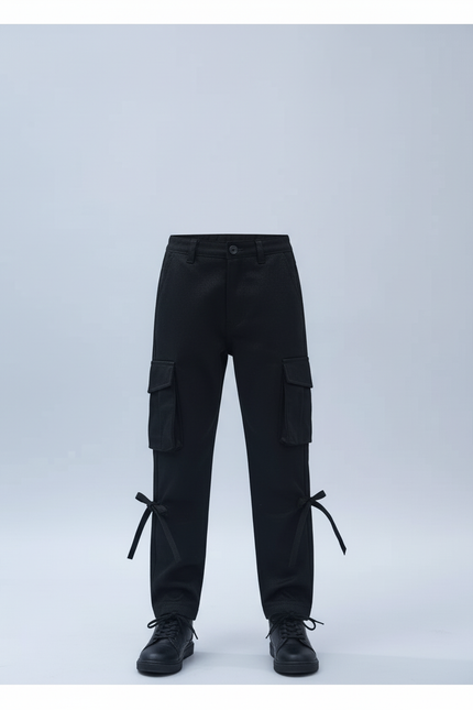 Pantalon Cargo Noir Coton Multipoches Garçon Laçage - Toile - vue 3
