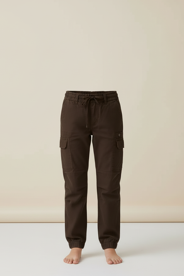 Pantalon Cargo Marron Coton Confortable Fille Décontracté - vue 3