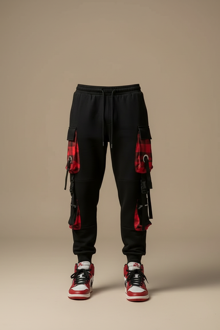 Pantalon Cargo Carreaux Homme - Noir Molleton - vue 3